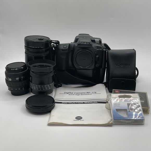 1995 Minolta RD-175 Camera w/ 3 Filters & 3 Lens & 3500xi FLASH, untested - Picture 1 of 12